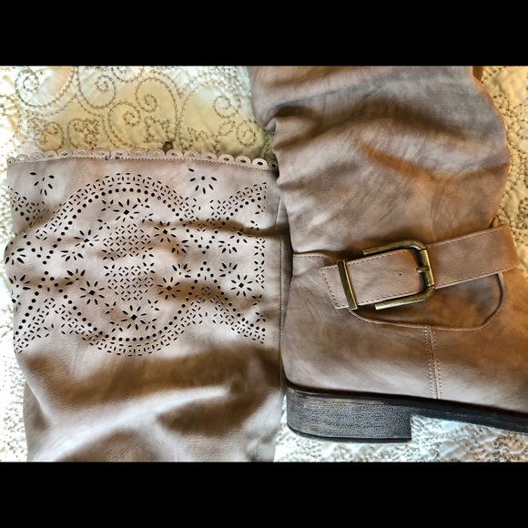Tall Tan Cutout Buckle Boots - Picture 4 of 8